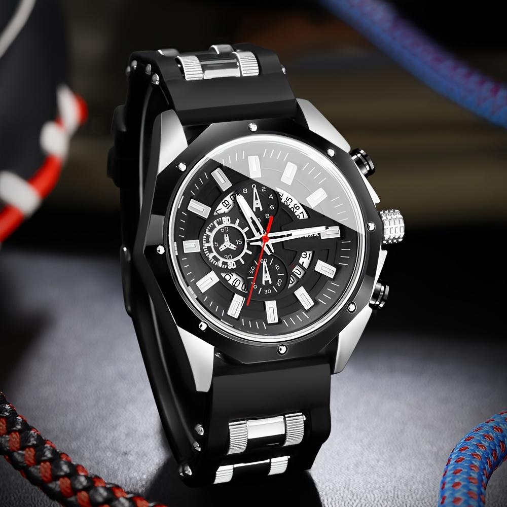 1 Stück Herren Sport Quarzuhr Großes Zifferblatt Armbanduhr Silikonarmband Datum Männlich Business Casual Uhr Geschenk