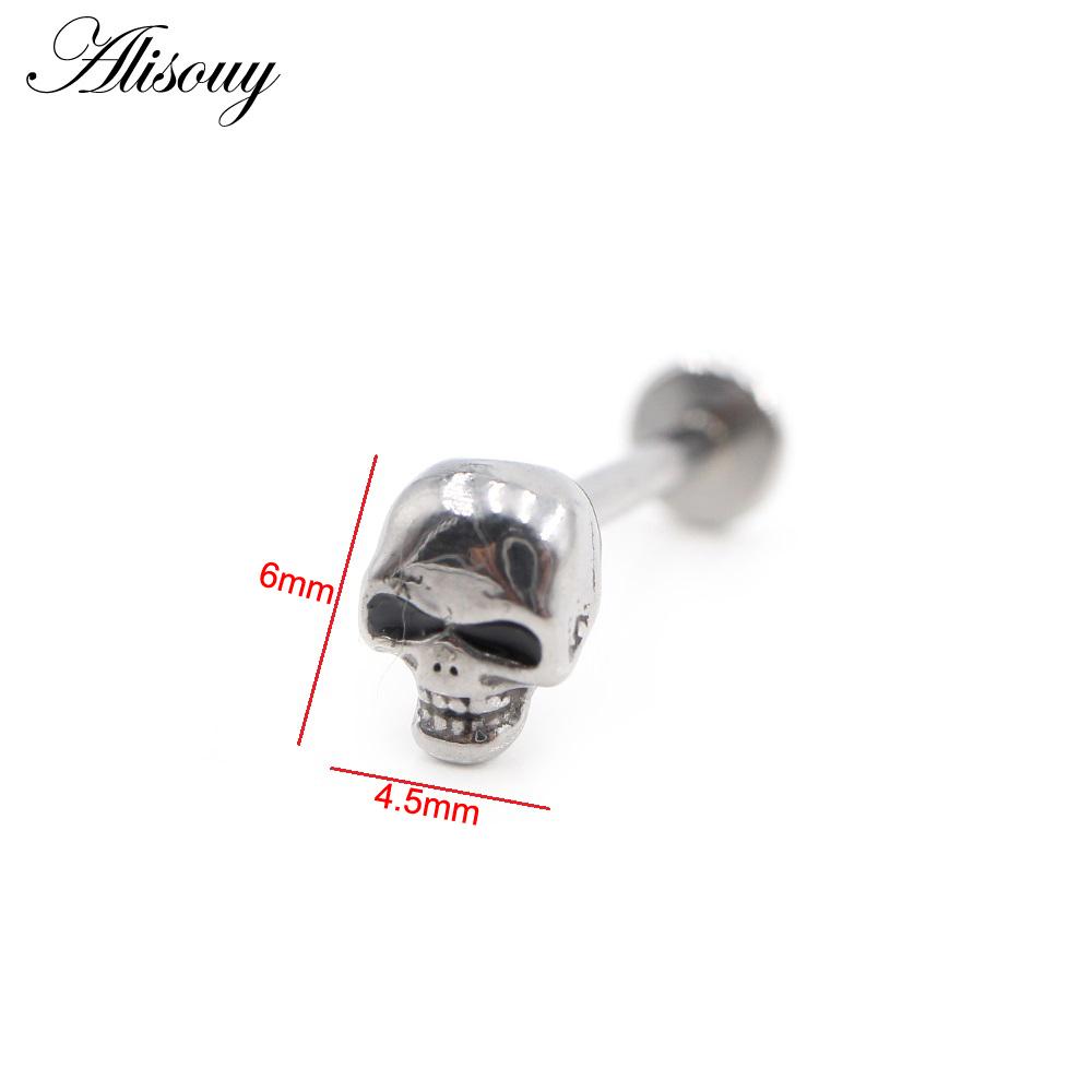 Alisouy 1 Stück Edelstahl Stern Mond Kreuz Schlange Totenkopf Tragus Helix Bar Labret Lippenring Knorpel Ohr Ohrring Piercing Schmuck