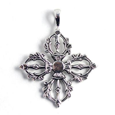 Tibetan Karma Double Dorje Pendant, Sterling Silver 925, Amulet