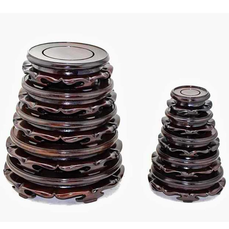 Wooden Chinese Vintage Pedestal Display Stand Carving Round Base Decor Buddhist