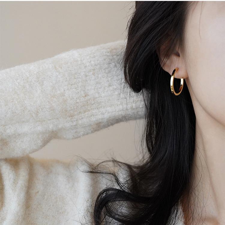 Cold Wind Vein Circle Earrings Senior Sense Niche Design Simple Versatile Light Luxury Elegant Minimalist Hoop Ear Jewelry