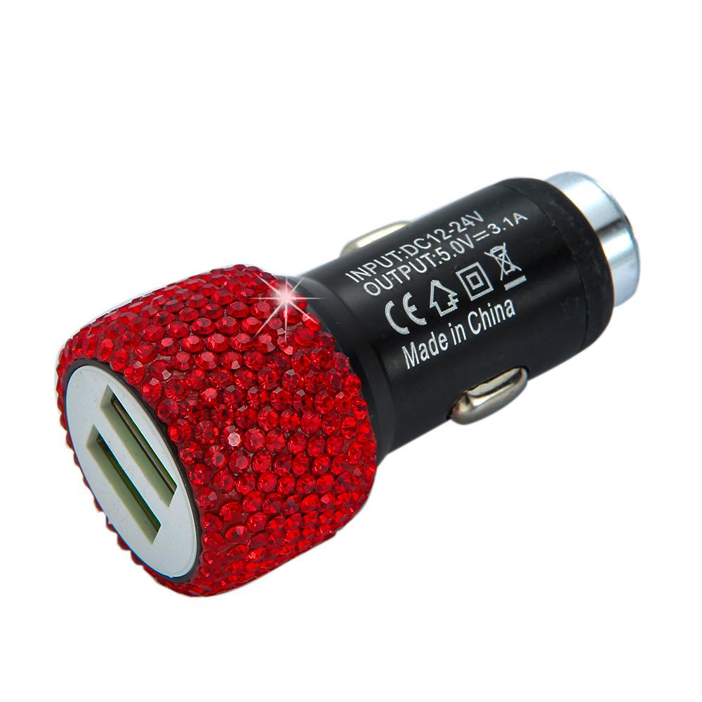 Dual USB Fast Car Charger with Safety Hammer, Diamond Metal