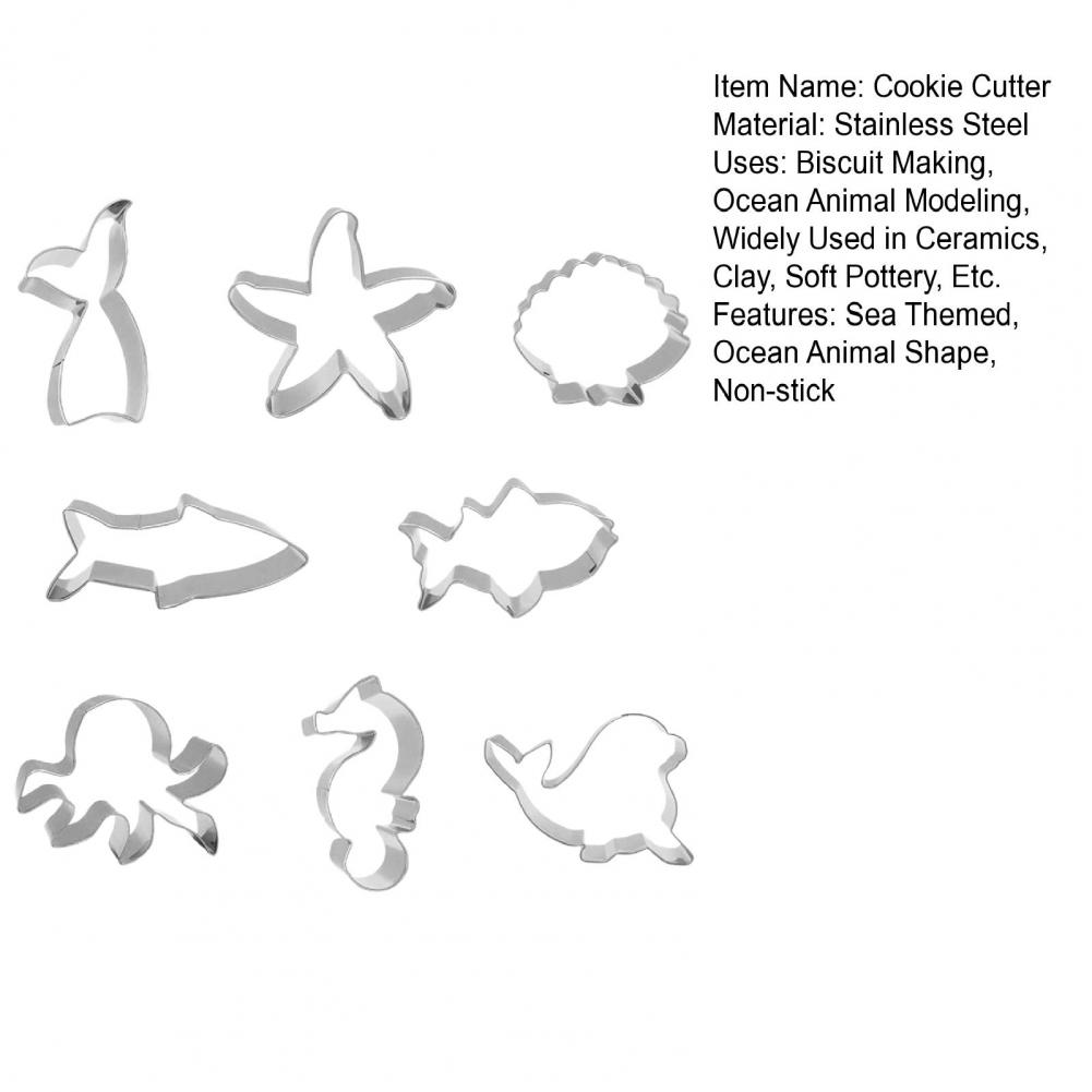 8 Pezzi Tagliabiscotti Animali Marini Coda di Sirena Stella Marina Conchiglia Squalo Forme Biscotti a Tema Marino Acciaio Inossidabile Decorazione