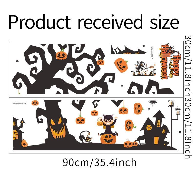 Halloween Cartoon Devil Tree Window Stickers Removable Self-adhesive Decor for Home Party Shopwindow Jack O'lantern PVC Stickers