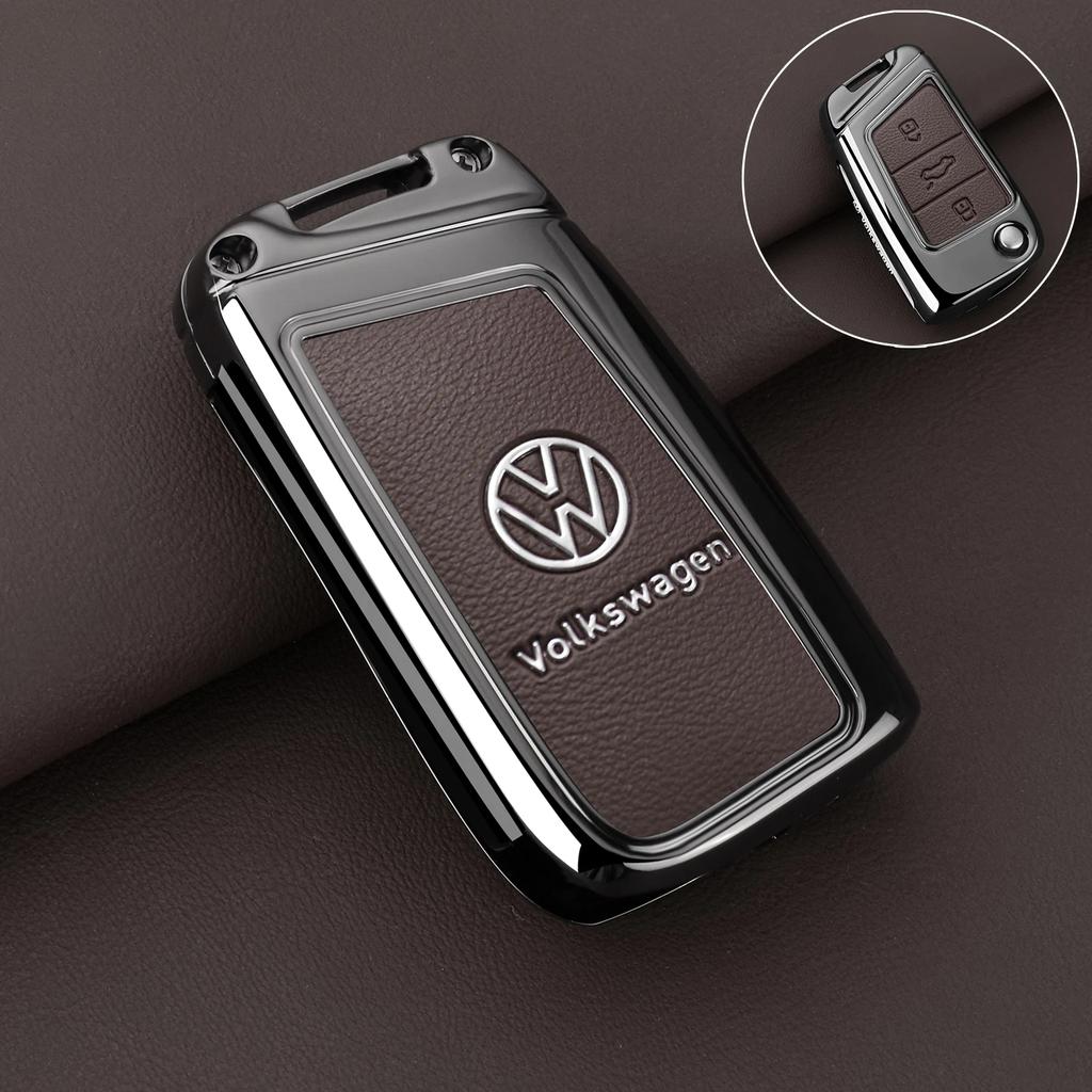 For VW Zinc Alloy Leather Car Key Case Protection Cover Shell Fob for VW Volkswagen Golf 7 MK7 Tiguan MK2 T-roc T-cross Access