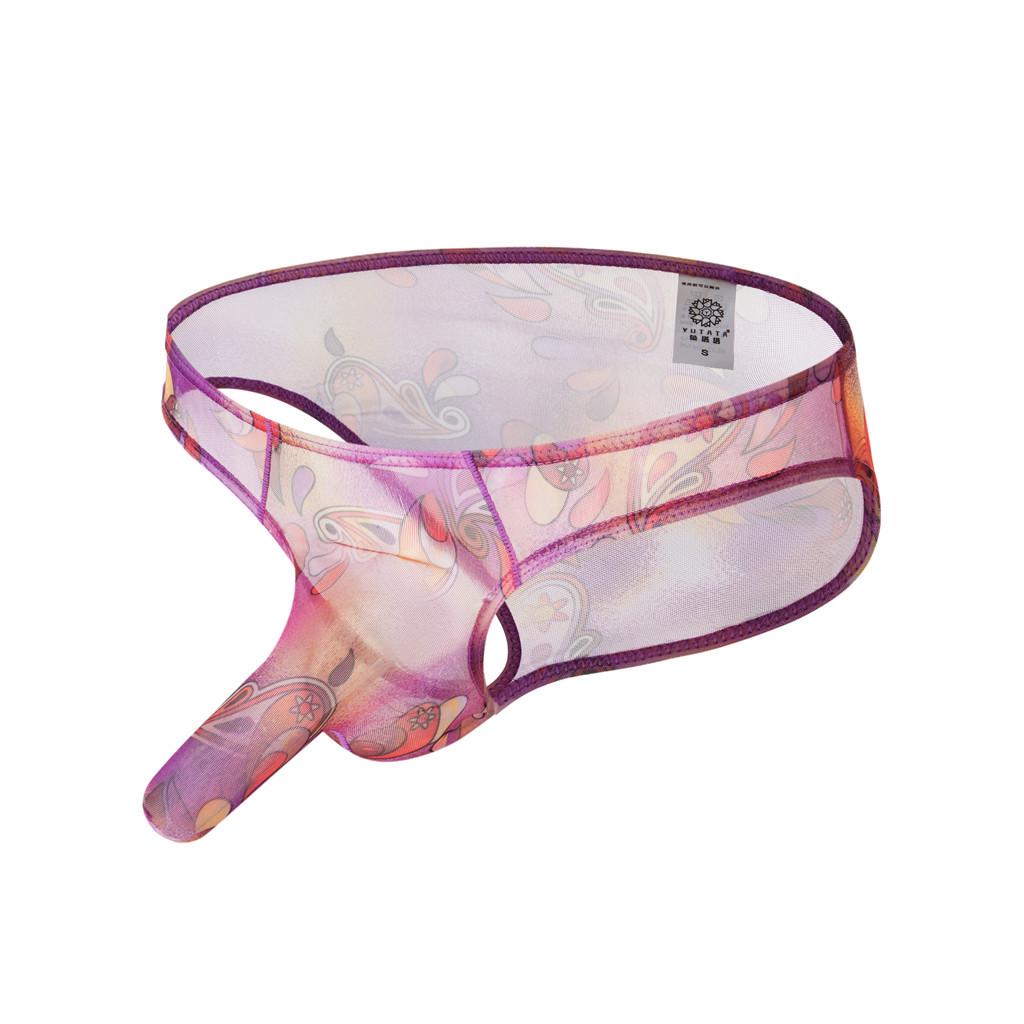 Pánské sexy spodní prádlo průhledné šortky Hot Lip Print spodky