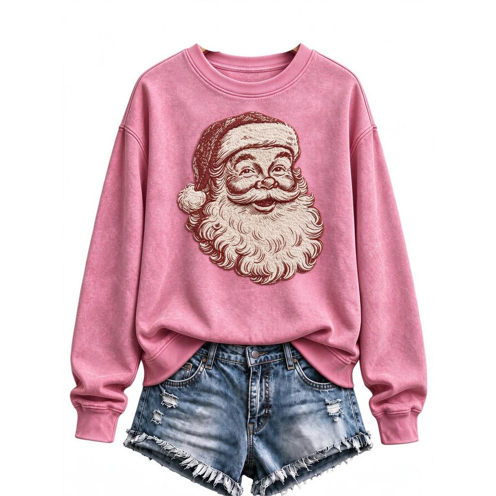 Women's Christmas Print Long Sleeve Crewneck Pullover Sweatshirt Casual Holiday Top