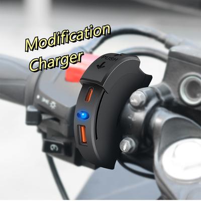 Upravená nabíječka pro motocykl s rozhraním nabíjecí dokovací stanice USB+TYPE-C, vodotěsný posuvný kryt