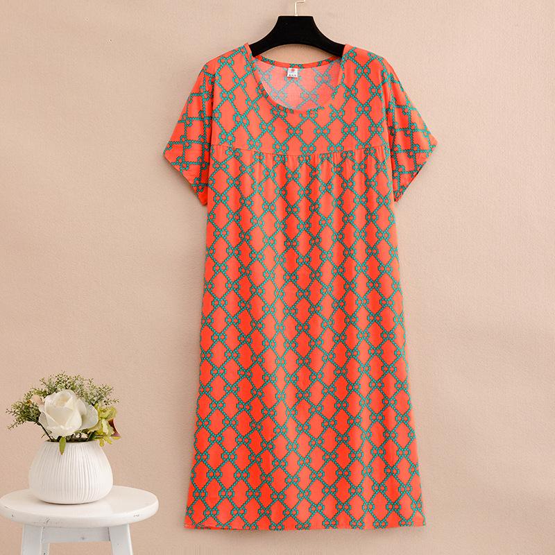 Mom summer dress medium and long pure cotton silk nightdress year-old new Chinese women's knee skirt