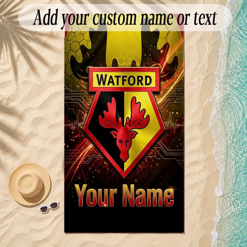 Beach TowelWatford FC Custom Name Text Personalized Soft Towel for Beach Pool Indoor Home Decor Gift