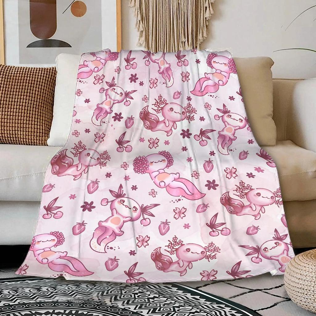 Cartoon Axolotl Blanket Kawaii Ocean Animal Throw Blankets for All Season Seaweed Aquarium Soft Flannel Sofa Blanket for Kids