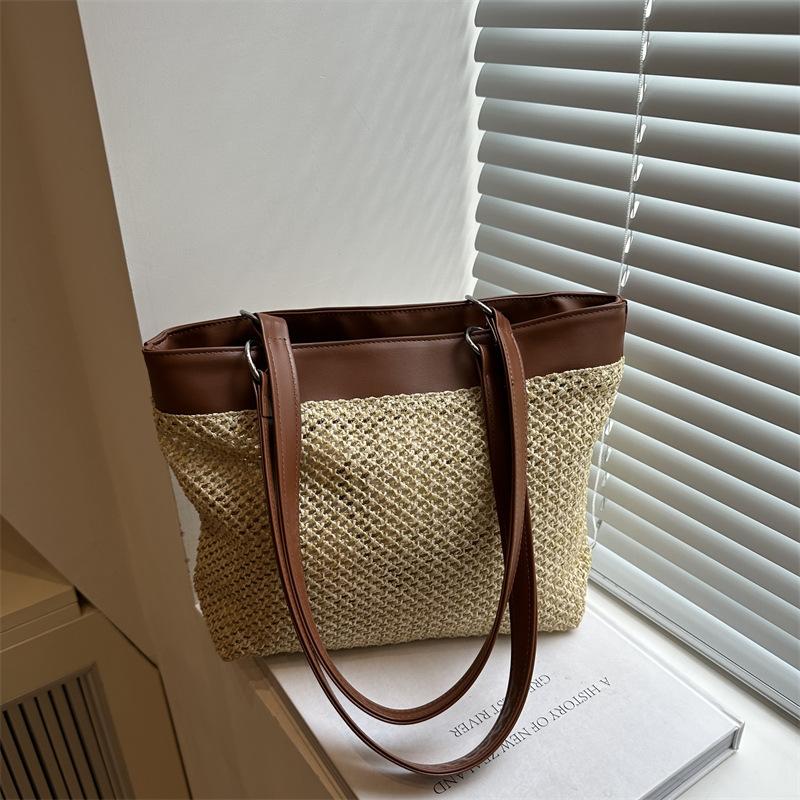 Retro Woven Bag Women's 2025 New Trendy Summer Fashion Tote Bag Vacation Style Large Capacity Straw Bag