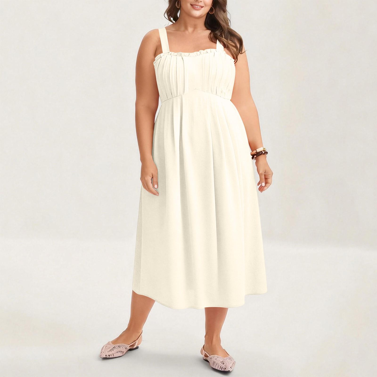 

Women s Casual -Color Loose Fit Sleeveless Midi Dress XL білий