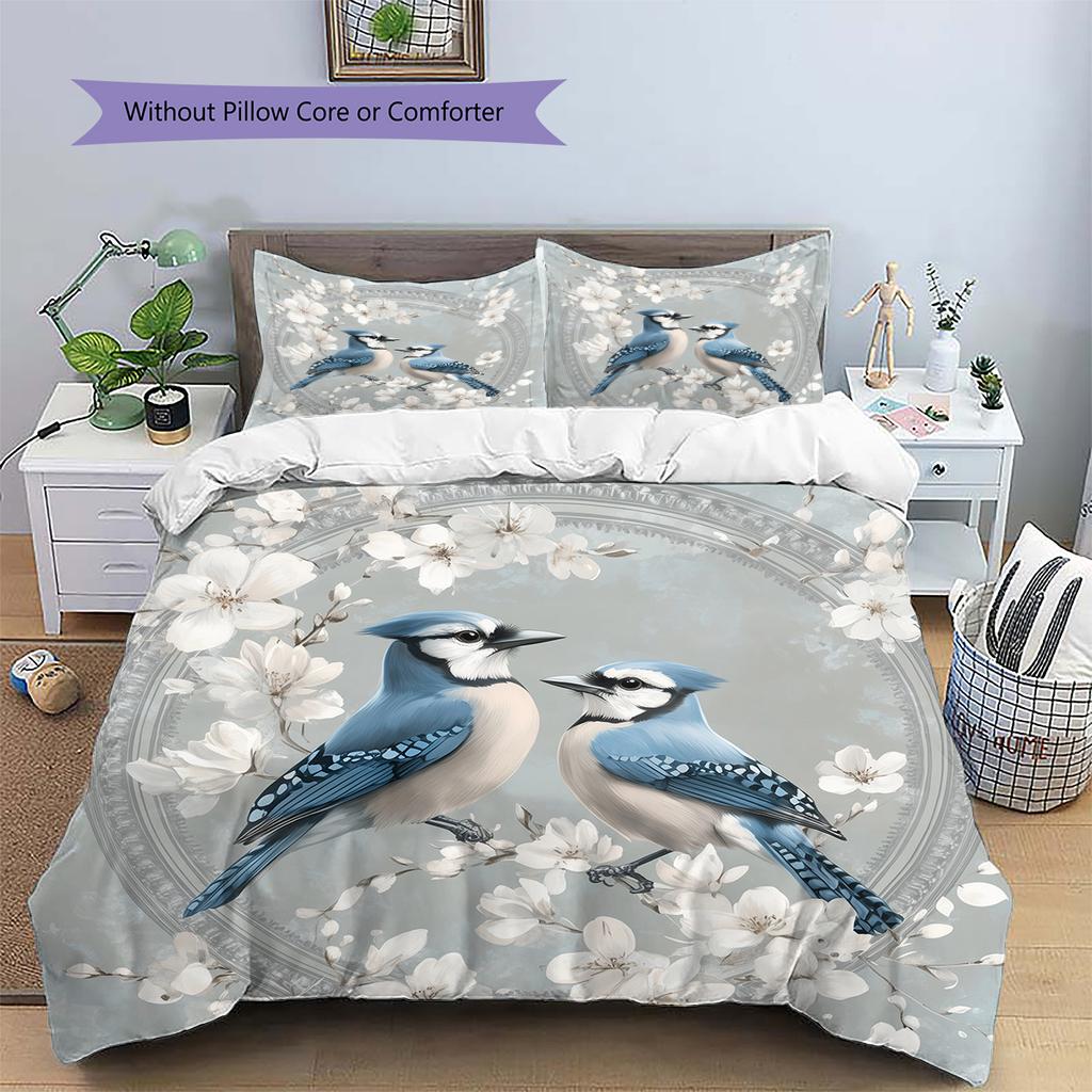 Blue Bird  Pattern Bedding Quilt Set  Home Decoration  Gift (1 * duvet cover + 2 * pillowcase, without core)