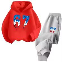 67 Chic Children's Hoodies Set 4-13Y Korean Streetwear Block Tracksuit Fashion Comfortable Kids Sweatshirt 2 Pcs Sets Pant Suit