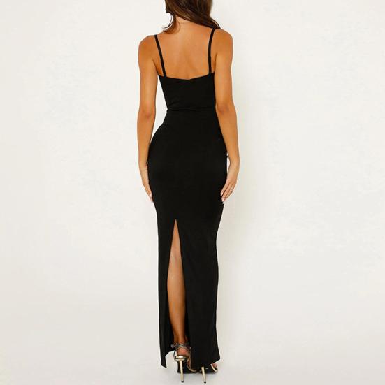 Women's Cami Lace Bodycon Maxi Dress Spaghetti Strap Sleeveless Split Long Dress