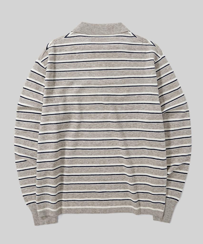 Beodeonteu Hairy Stripe Collar Knit [Light Brown]