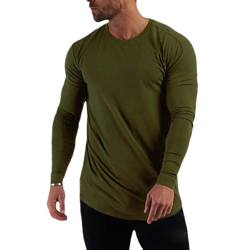 Plain Gym Fitness Running Sport T-shirts Mens Casual Long Sleeve Cotton Hip Hop Shirts Cotton Breathable Workout Muscle Clothing