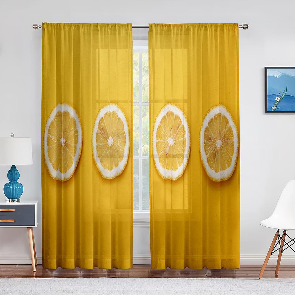 2 Paneele Zitronenfrüchte Grüne Blätter Malerei Vorhänge für Schlafzimmer Wohnzimmer Dekor Vorhang für Küche Heimvorhänge Stangentasche Haken