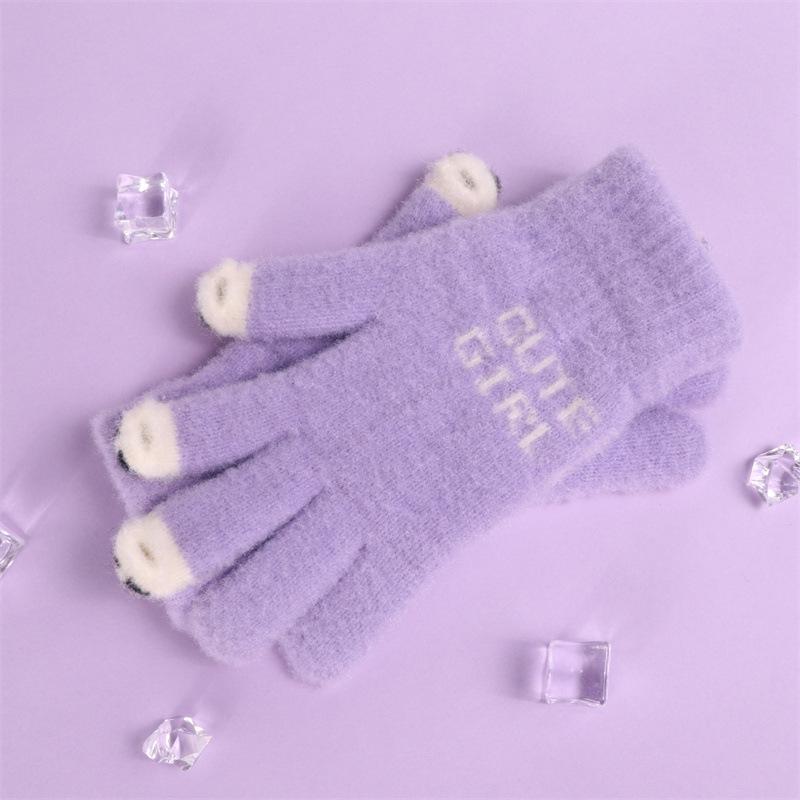 Women's Winter Open-Finger Touchscreen Gloves - Thickened, Warm, Velvet, Cute, Split-Finger Design