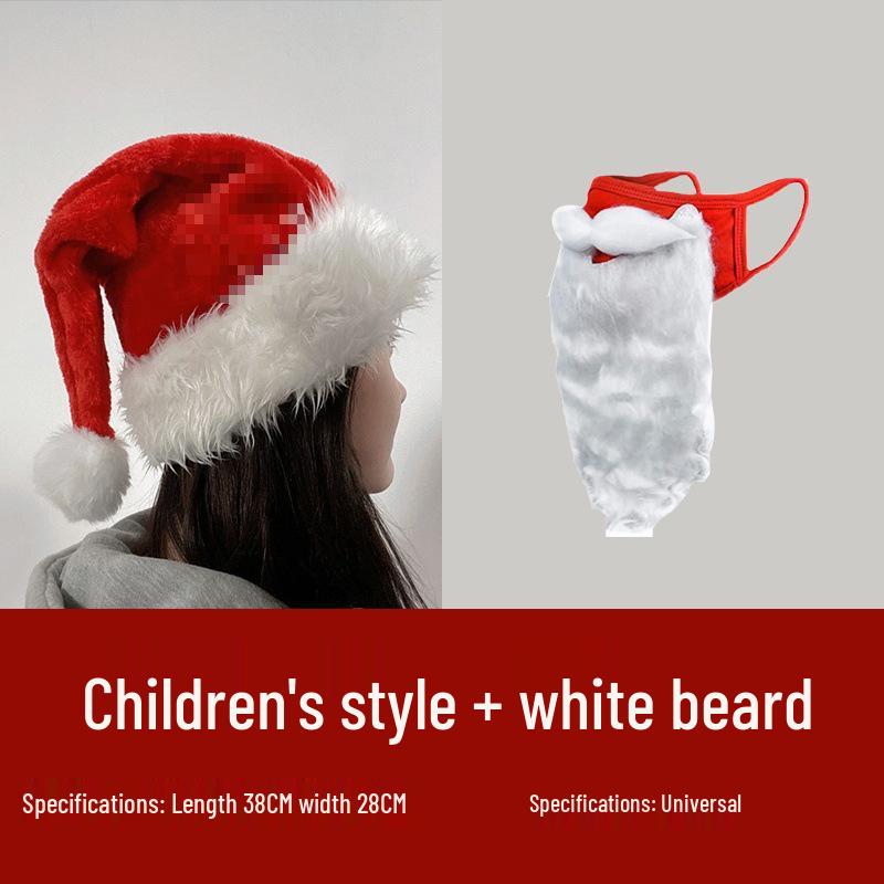 Women's Santa Hat with White Beard and Face Mask for Christmas Costume
