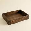 Rectangular Wooden Tray Raised Sides Vintage Dark Brown Table Organizer with Feet