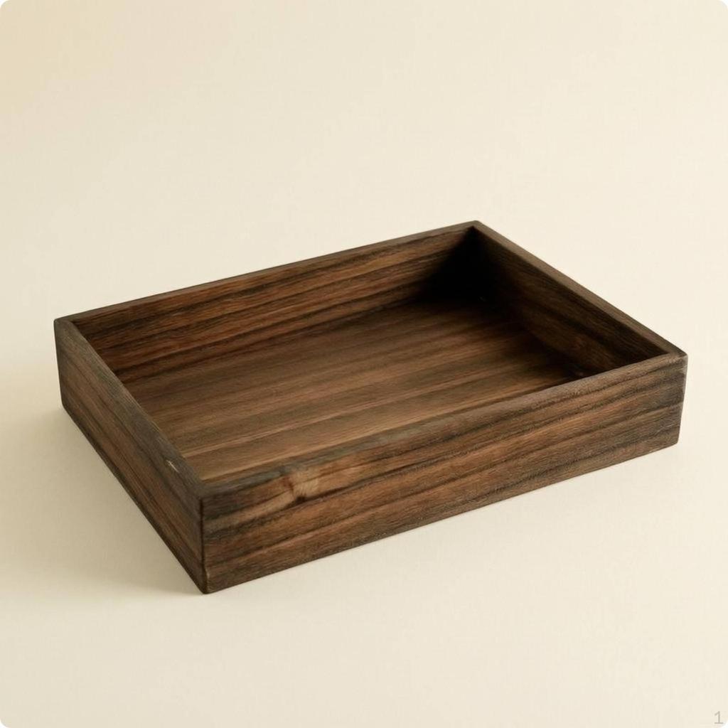 Rectangular Wooden Tray Raised Sides Vintage Dark Brown Table Organizer with Feet