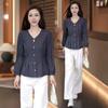Camicia a Maniche Lunghe a Quadri Retro Chic con Scollo a V Snellente per Donna - Collezione Primavera 2026