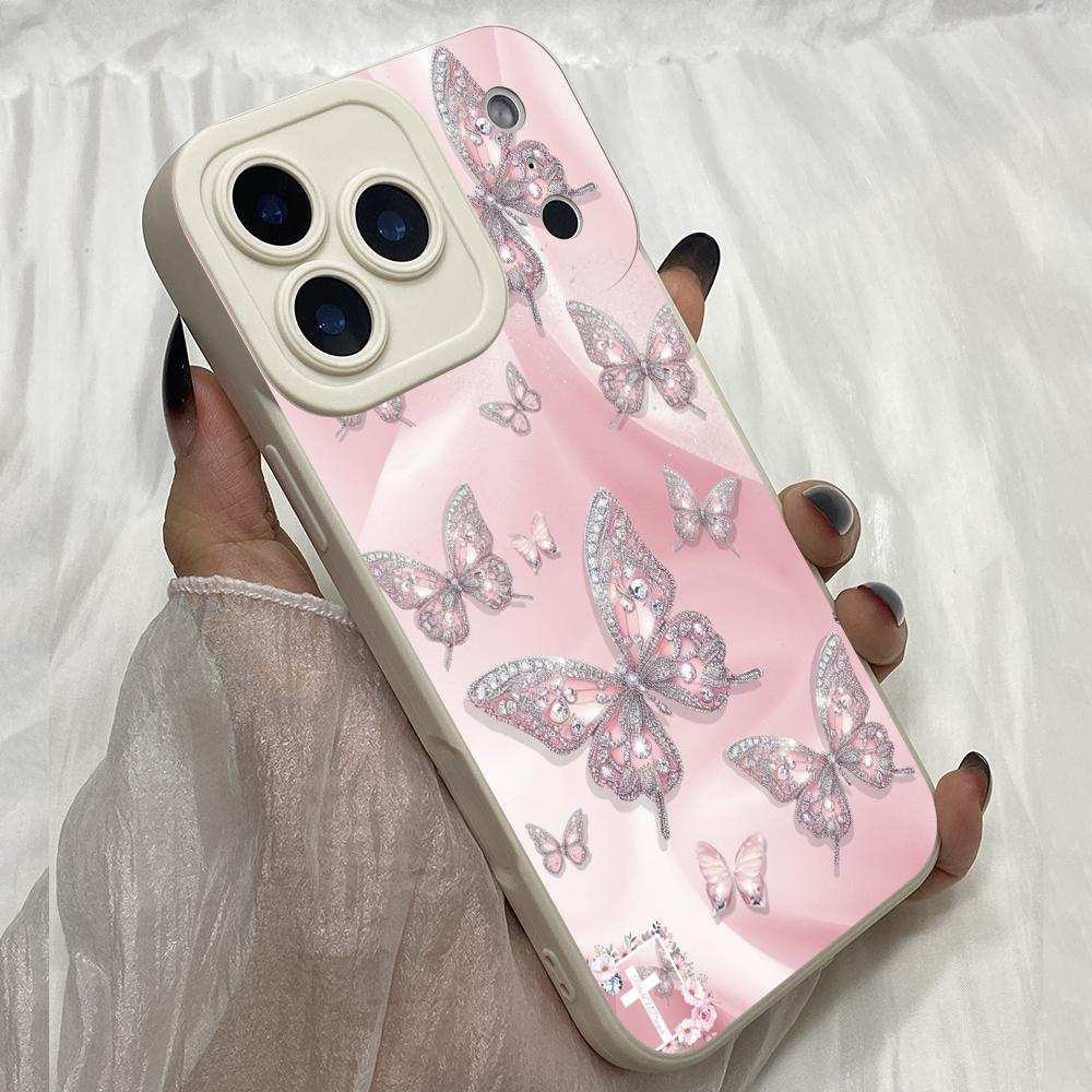 M379 Pink Butterfly Flower Cute Angel Eyes Soft Phone Case for iPhone Samsung Galaxy Xiaomi Rdemi Huawei Honor Infinix Realme OPPO Vivo All Model Case
