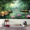 2D Zen Garden Bamboo Lake Tapestry Oriental Pavilion Wall Art Backdrop