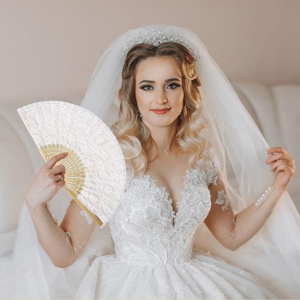 Diameter 40cm Chinese  Vintage Bamboo Fan Bamboo Frame Bamboo Silk Folding Fan  Dancing Party