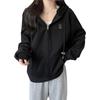 Women's Thick Fleece-Lined Hooded Zipper Cardigan - Loose Fit, Spring/Autumn 2023, Milk-Toned with Drawstrings