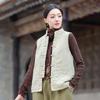 Johnature Women Vintage Coats Stand Sleeveless Button Solid Color Cloths Winter Button Coats