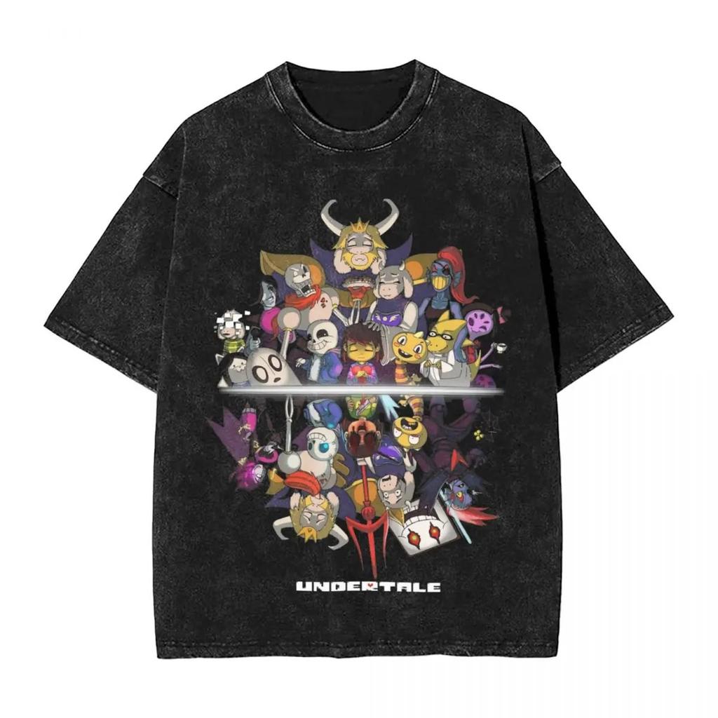 Hot Sale PS Game Undertale Sans Papyrus Graphic Print Vintage Washed TShirt Men Women Cotton Fashion Summer Tee Oversized Top