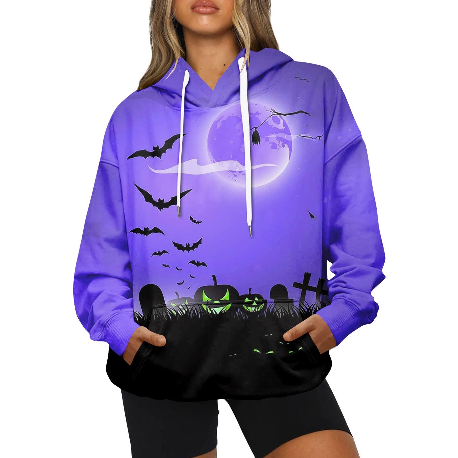 

Женская модная повседневная толстовка с капюшоном и принтом на Хэллоуин с длинными рукавами L