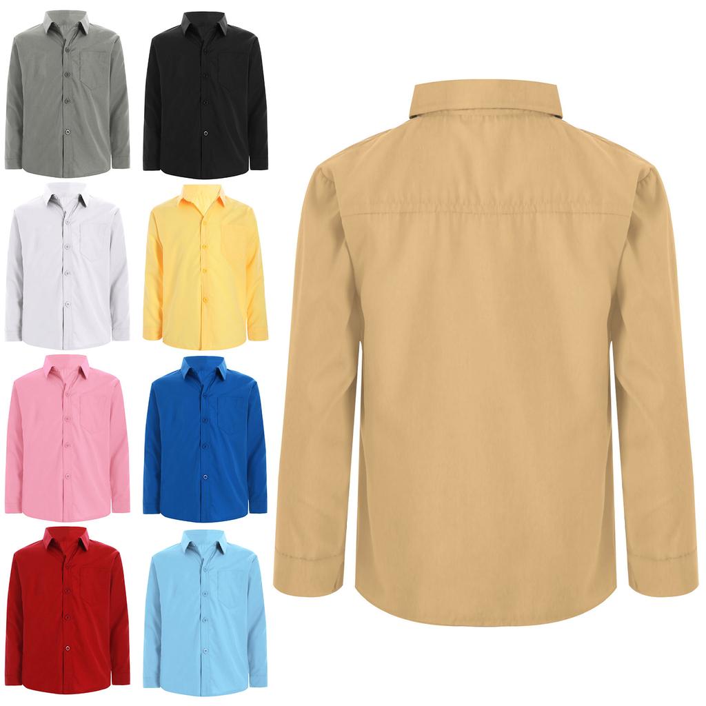 Chlapecká formální košile s dlouhým rukávem, s límečkem, zapínací na knoflíky, jednobarevná, ležérní top s náprsní kapsou