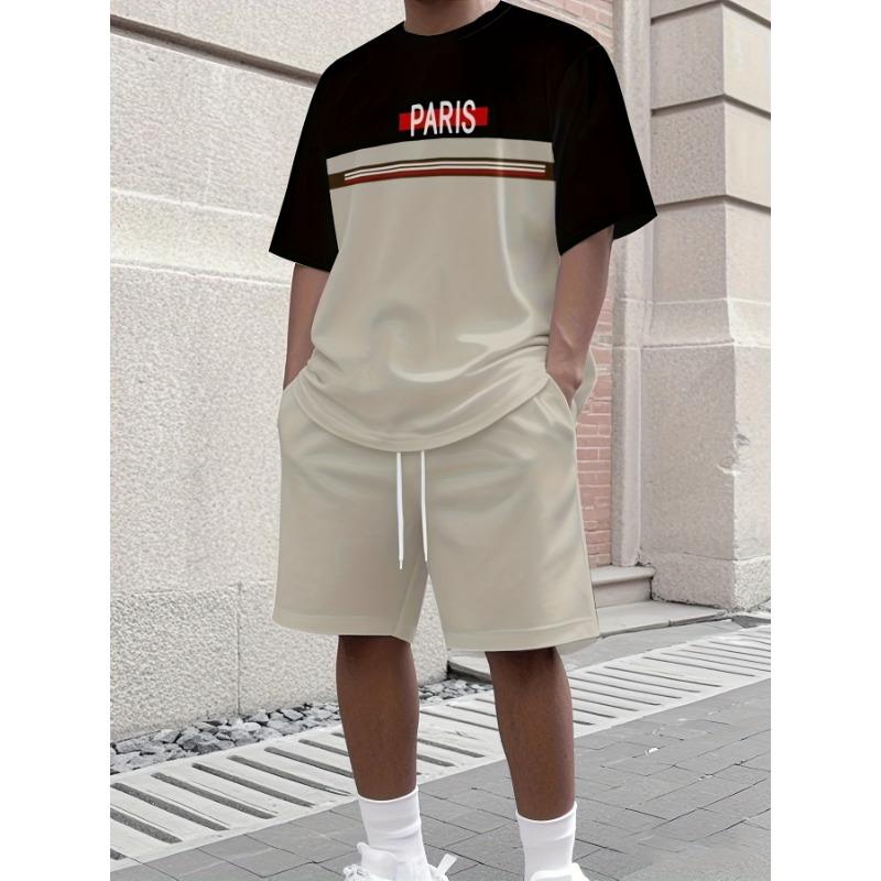 

Men s Sports T-shirt Set, T-shirt and Shorts Two-piece Set, Comfortable and Breathable, Suitable for Sports, Leisure, Running, Daily Wear XL