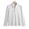 Women's Spring T-shirt New All-over Printed Long-sleeved Lapel Polo Shirt Korean Version Slim Fit Cotton Comfortable Temperament