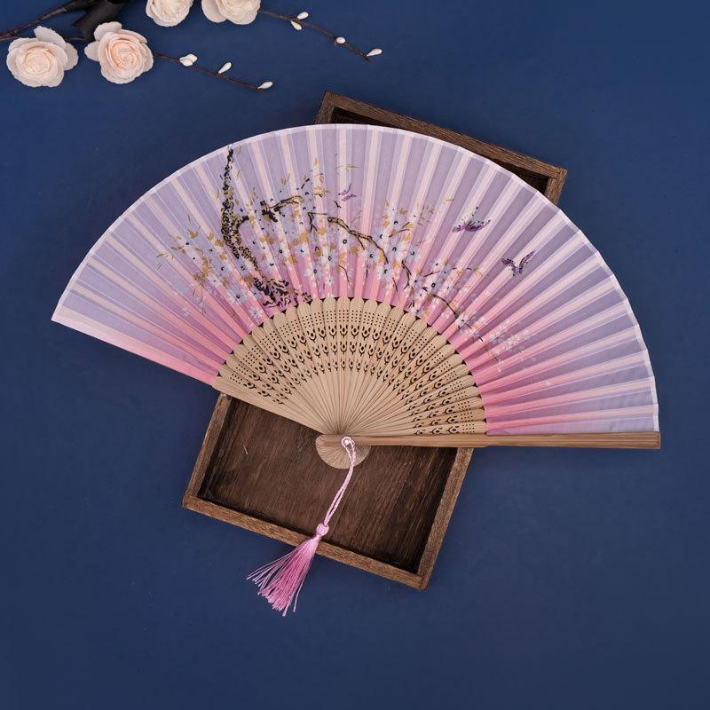 Evantai de mână pliabil din mătase vintage, evantaie chinezești din bambus, cadouri artizanale, recuzită pentru spectacole de dans pentru femei, decorațiune pentru casă