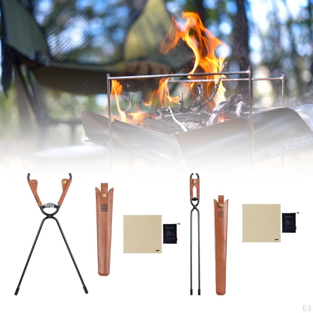 Fire Tongs Portable Carbon Steel Fireplace for Hiking Barbecue S