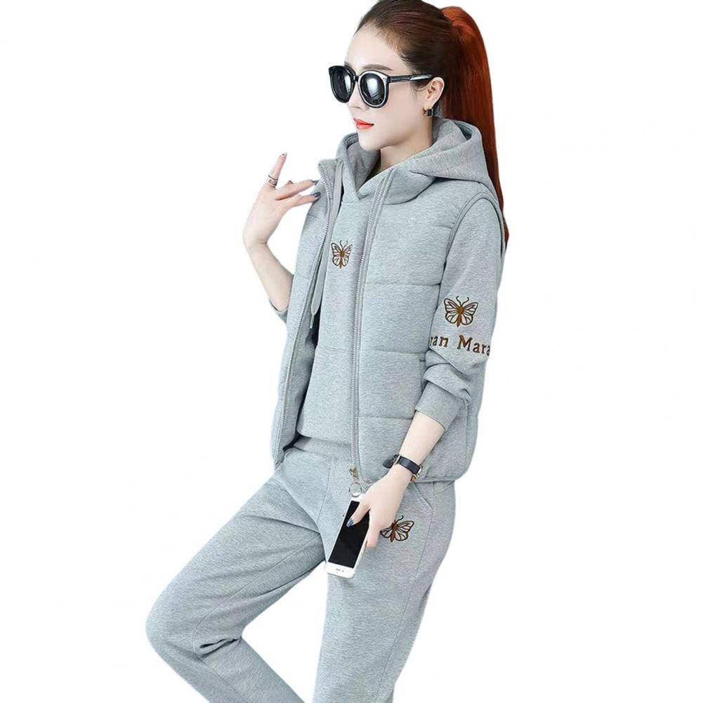 Autumn Winter Women's Casual Sweat Suit Fashion Plush Thickened Hooded Tops Waistcoat Pants Three Piece Set for Women