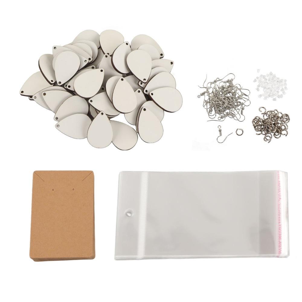 

50pcs Water Droplets Sublimation Earring Blanks Set Lightweight White Thermal Transfer Earrings Set Ear Hook Cardboard MDF