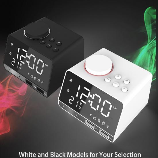 Home Decor Table Clock Alarm Clock Speaker With 2 USB Ports Bluetooth 4.2 Radio LED Digital Alarm Clock