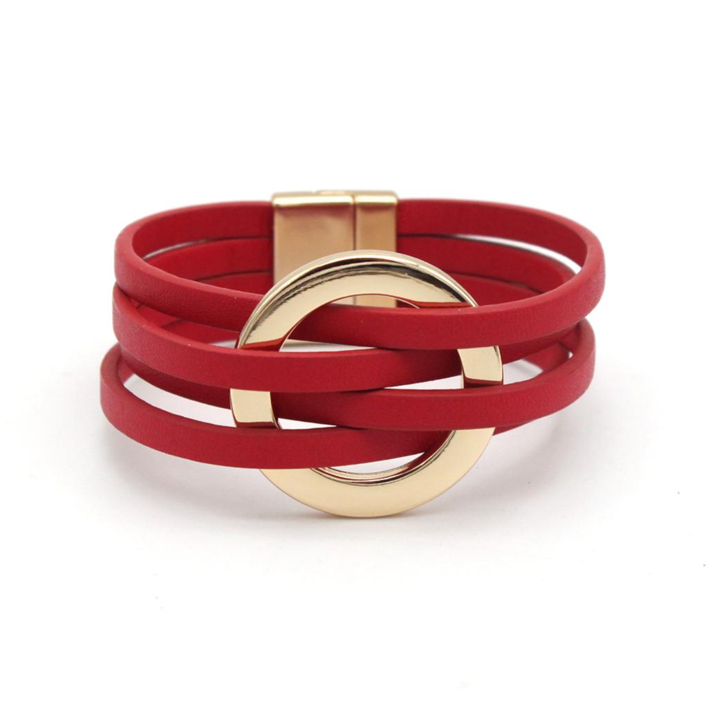 Cross-over Leather Women's Bracelet With Large Cuffs, Multi- Wristband, Magnetic Clasp.