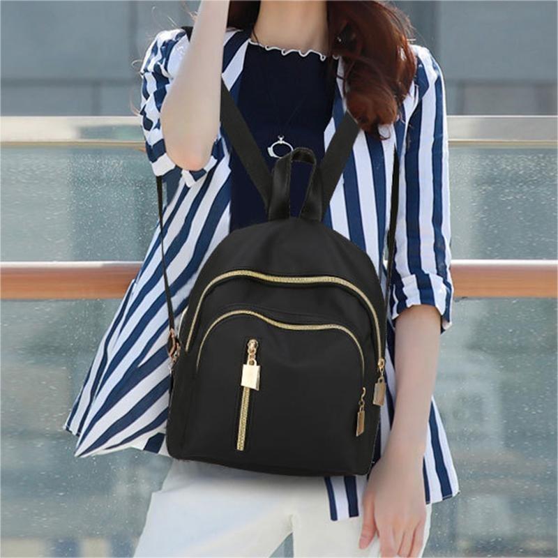 Female Backpack Large Capacity Anti-Theft Backpack Simple Black Bags For Women Girls Travel Rucksack Soft Nylon Shoulder Bag