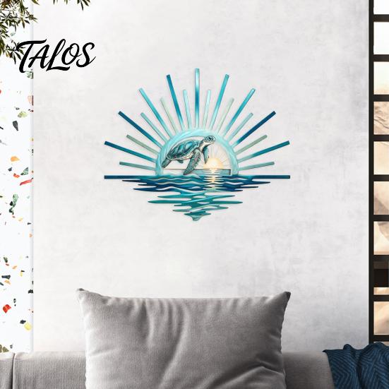 Outdoor Ocean Decor Metal Wall Decor, Turtle/Lighthouse/Mermaid Pattern Weather Resistant Marine Style Room Art Sculptures for Patio Garden And Living