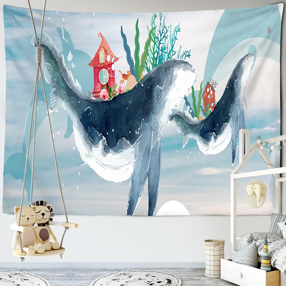 Dream Whale Tapestry Wall Hanging Cartoon Kawaii Hippie Art Tapiz Boho Kids Room Girls Dorm Home Decor