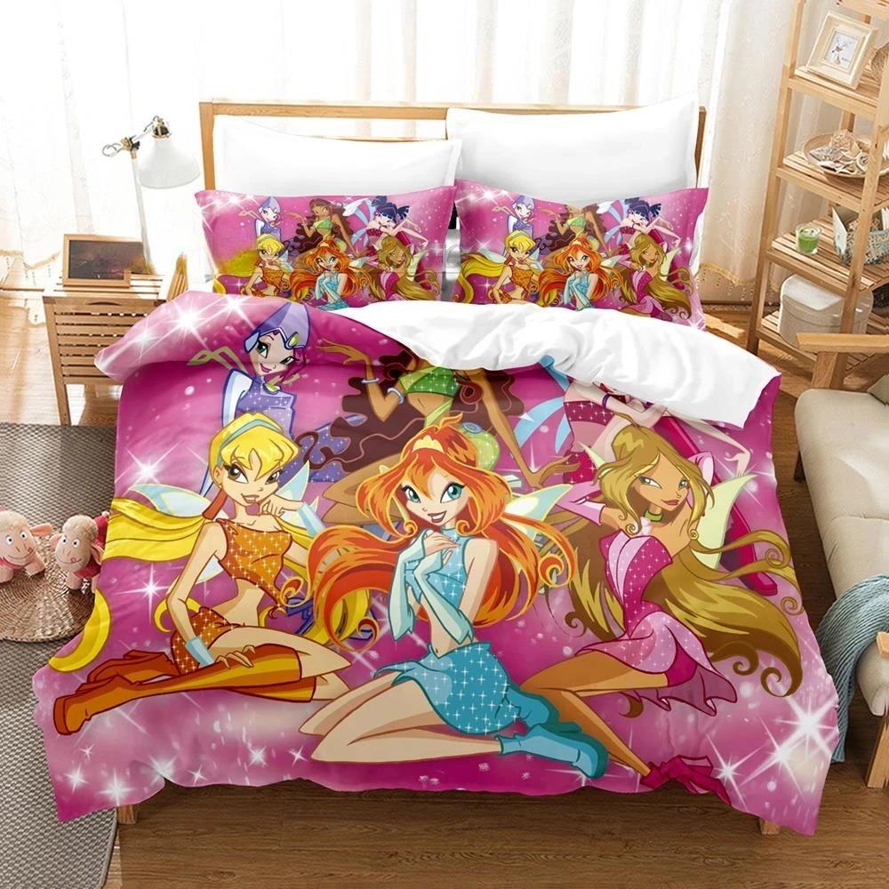 

Комплект постельного белья Winx Single Twin Full Queen King Size Bed Set Aldult Girl Bedroom Duvetcover Sets 3D Print Anime Kawaii AU Double 180x210cm