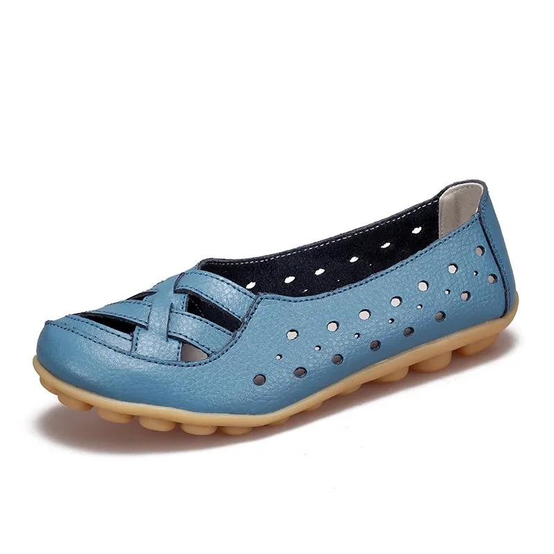 New Women Fashion Hollow Soft Sole Flat Heel Sandals Genuine Leather Casual Flat Daily Shoes Comfortable Footwear for Female