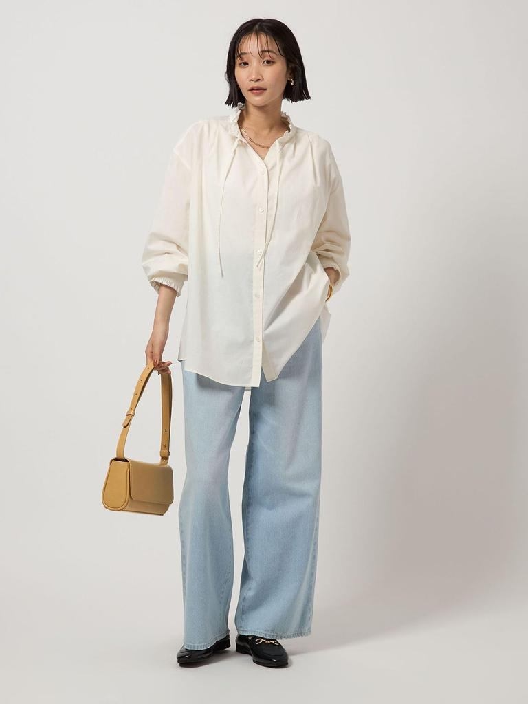 United Arrows Green Label Relaxing Ruffle Neck Blouse, Size Short, 36111462192 0100, White (01), Free Size